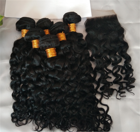 3 pieces Samuel Hair 15A water wave natural black hair bundles free shipping